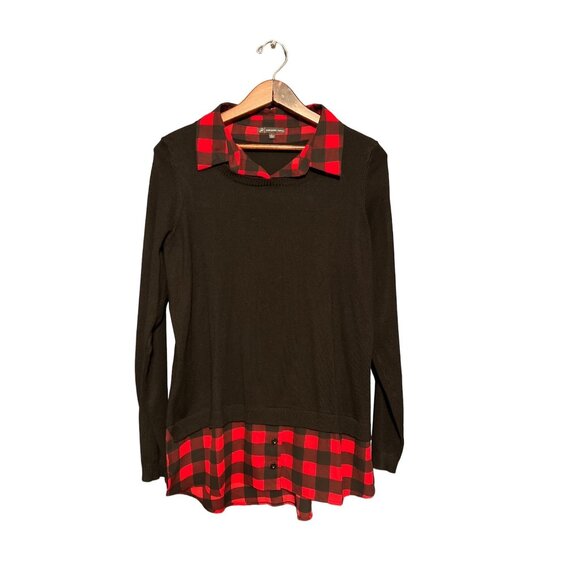 Adrianna Papell Sweaters - Adrianna Papell Buffalo Plaid Layered Sweater Top